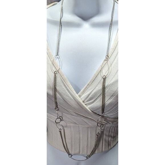 Open Link Silver Tone Layered Chain Necklace - Picture 2 of 7